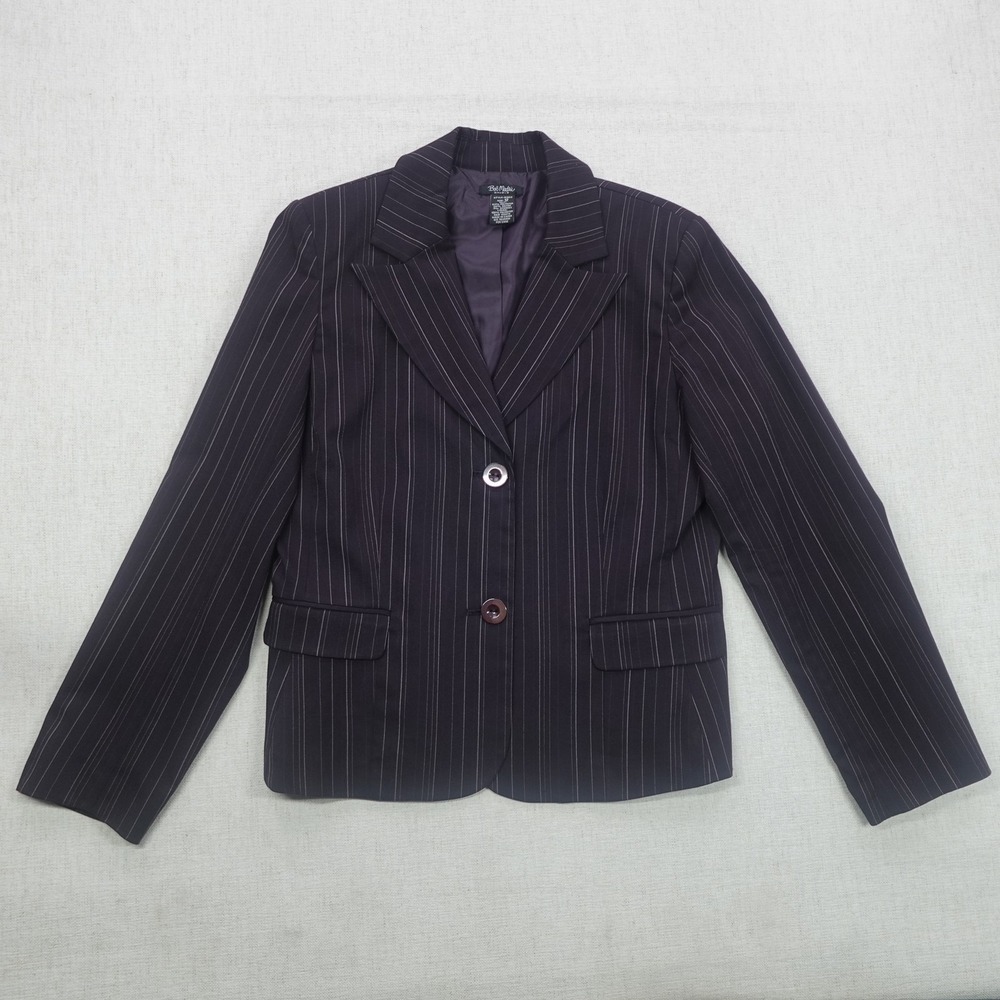Bob Mackie Studio Blazer Womens 12 Black Pinstripe Two Button Career Jacket Suit